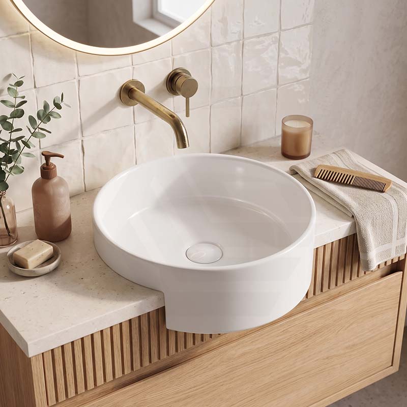 Fienza Reba Round Semi-Recessed Ceramic Basin 360x360x120mm - Gloss White