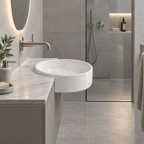 Fienza Reba Round Semi-Recessed Ceramic Basin 360x360x120mm - Gloss White