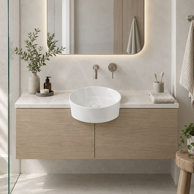 Fienza Reba Round Semi-Recessed Ceramic Basin 360x360x120mm - Gloss White