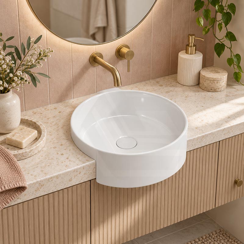 Fienza Reba Round Semi-Recessed Ceramic Basin 360x360x120mm - Gloss White