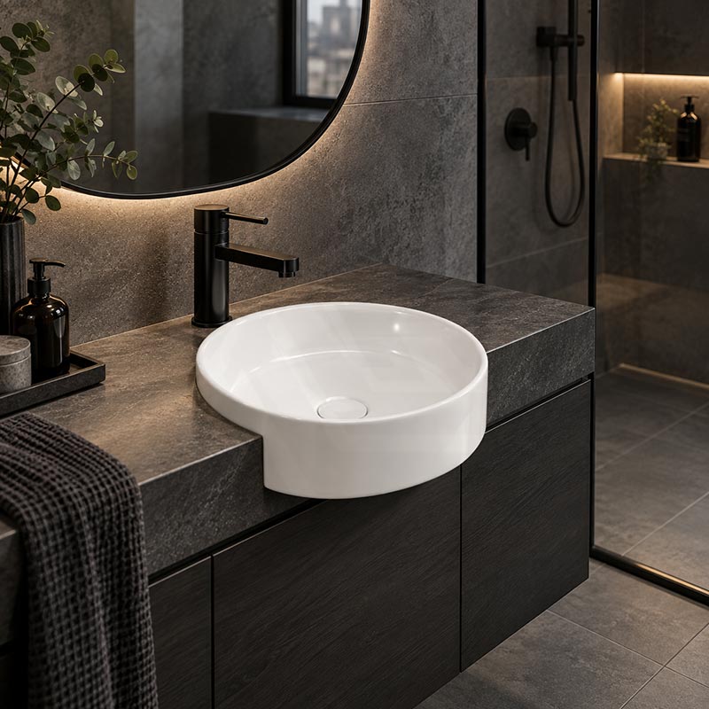 Fienza Reba Round Semi-Recessed Ceramic Basin 360x360x120mm - Gloss White