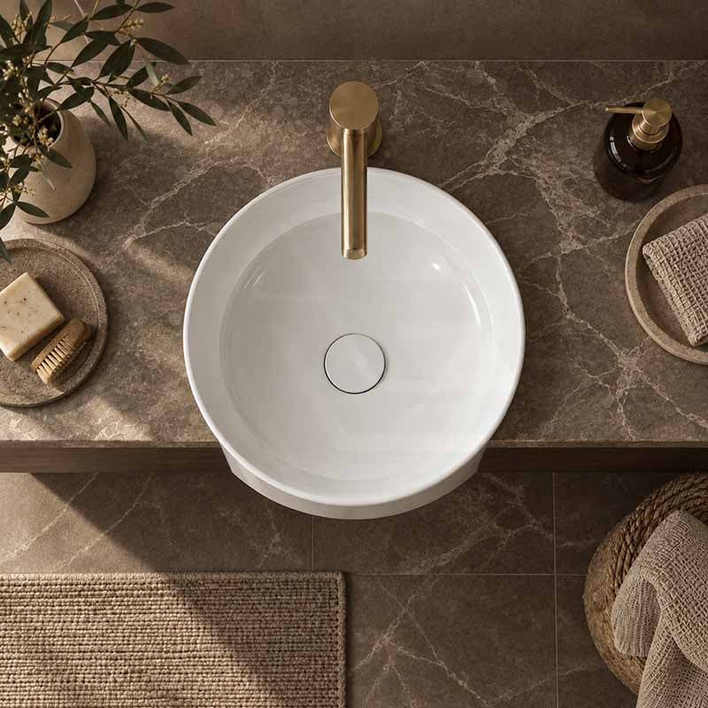 Fienza Reba Round Semi-Recessed Ceramic Basin 360x360x120mm - Gloss White