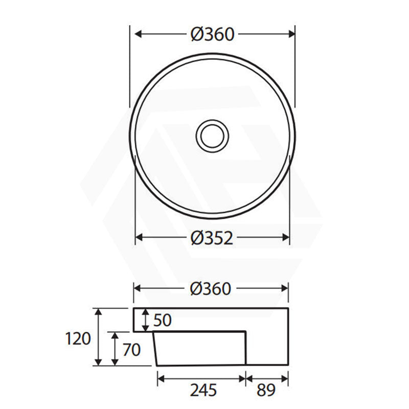 360x360x120mm Fienza Reba Gloss White Round Semi-Recessed Ceramic Basin