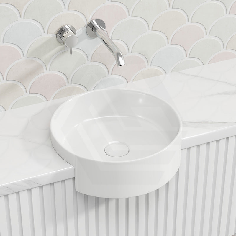 360x360x120mm Fienza Reba Gloss White Round Semi-Recessed Ceramic Basin