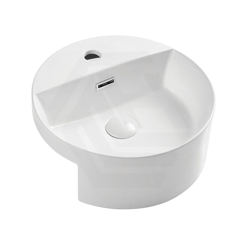 390x390x160mm Fienza Reba Gloss white Semi-Recessed Ceramic Basin One Tap Hole With Overflow