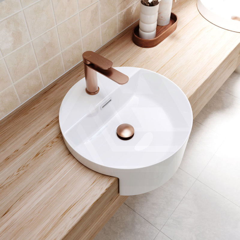 390x390x160mm Fienza Reba Gloss white Semi-Recessed Ceramic Basin One Tap Hole With Overflow