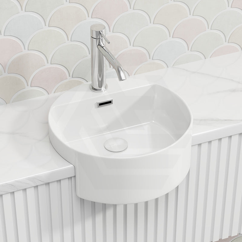 Fienza Reba Semi-Recessed Ceramic Basin One Tap Hole With Overflow 390x390x160mm - Gloss white