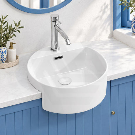 Fienza Reba Semi-Recessed Ceramic Basin One Tap Hole With Overflow 390x390x160mm - Gloss white
