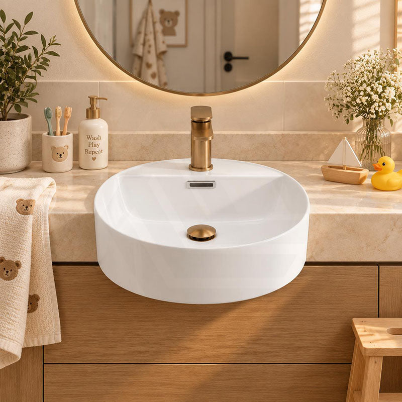 Fienza Reba Semi-Recessed Ceramic Basin One Tap Hole With Overflow 390x390x160mm - Gloss white