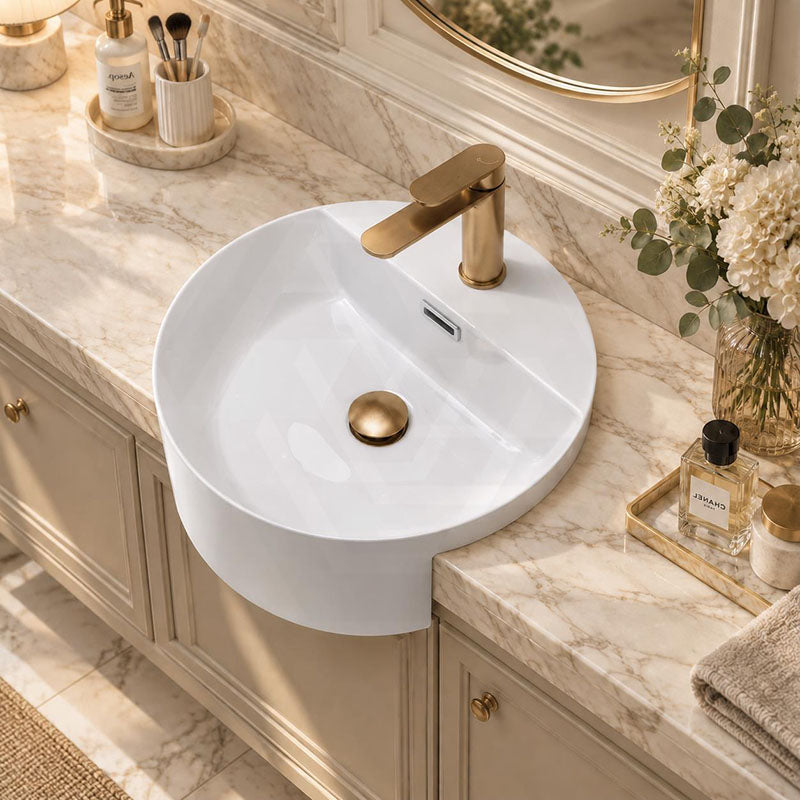 Fienza Reba Semi-Recessed Ceramic Basin One Tap Hole With Overflow 390x390x160mm - Gloss white