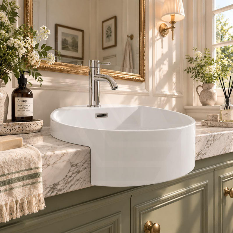 Fienza Reba Semi-Recessed Ceramic Basin One Tap Hole With Overflow 390x390x160mm - Gloss white