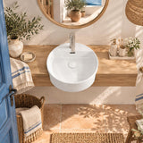 Fienza Reba Semi-Recessed Ceramic Basin One Tap Hole With Overflow 390x390x160mm - Gloss white