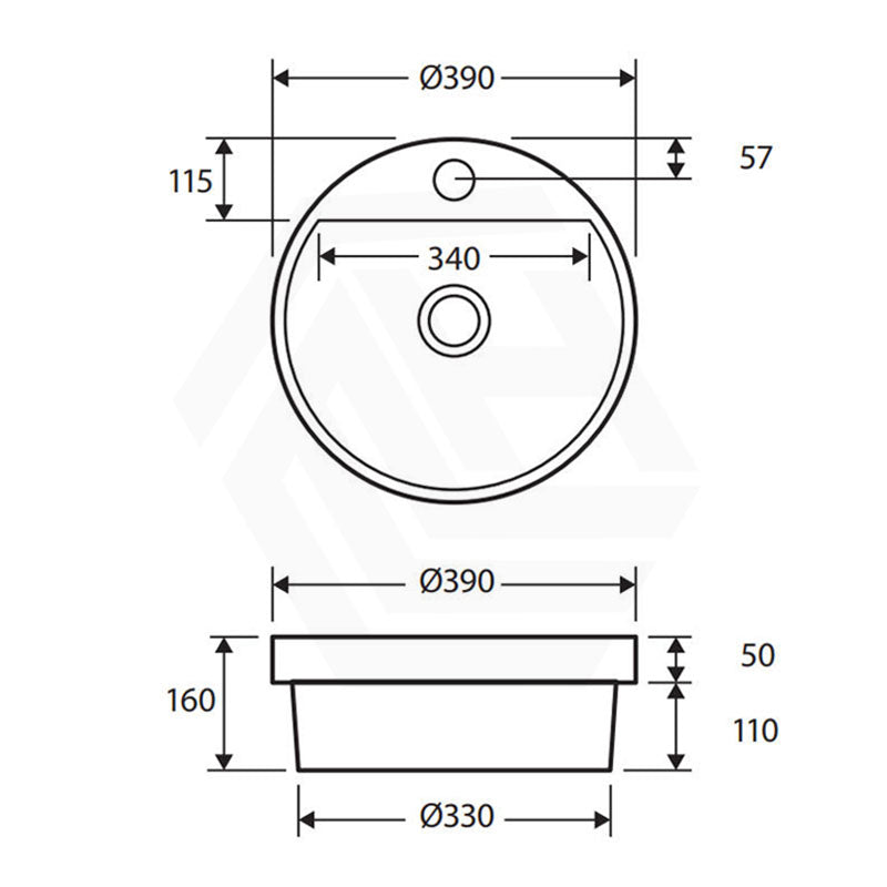 390x390x50mm Fienza Reba Gloss white Inset Ceramic Basin One Tap Hole With Overflow