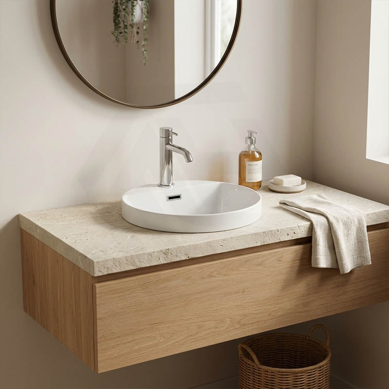 Fienza Reba Ceramic Inset Basin One Tap Hole with Overflow 390x390x50mm - Gloss White