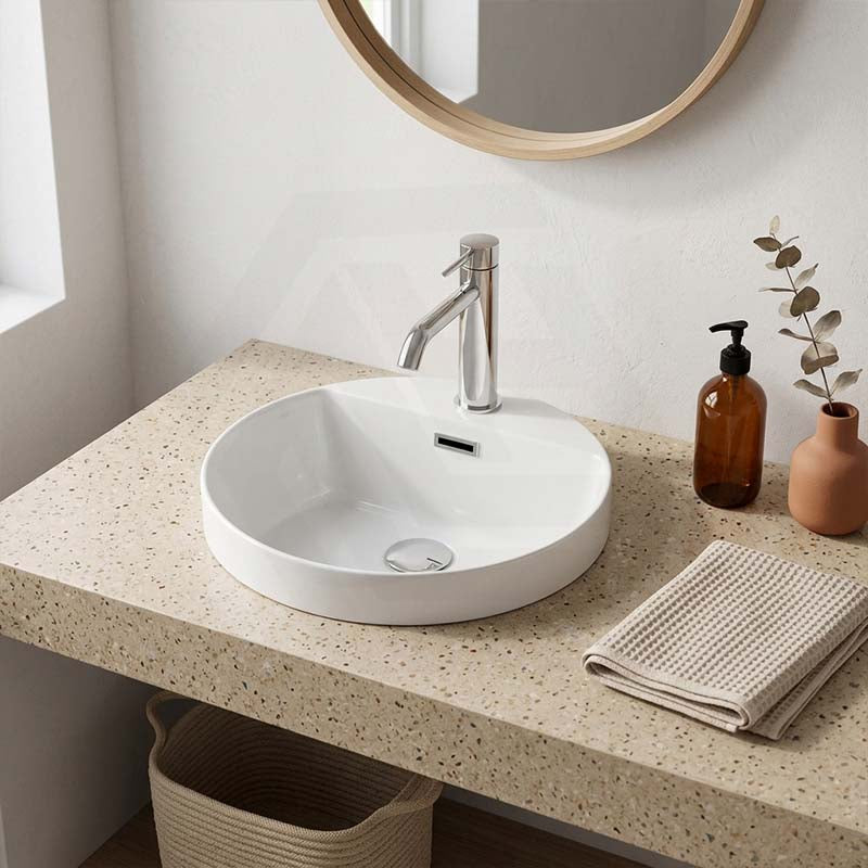 Fienza Reba Ceramic Inset Basin One Tap Hole with Overflow 390x390x50mm - Gloss White