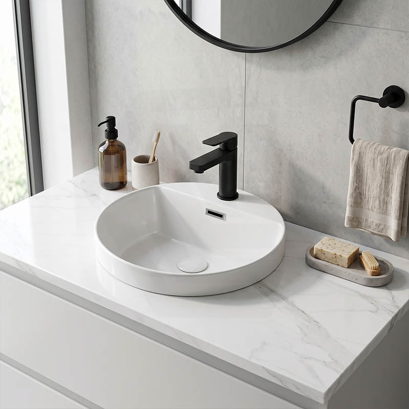 Fienza Reba Ceramic Inset Basin One Tap Hole with Overflow 390x390x50mm - Gloss White