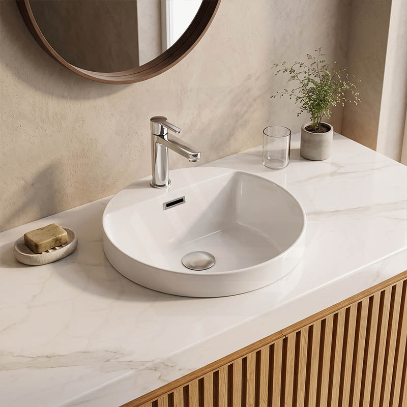 Fienza Reba Ceramic Inset Basin One Tap Hole with Overflow 390x390x50mm - Gloss White