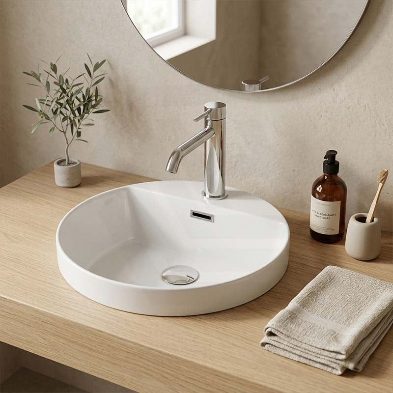 Fienza Reba Ceramic Inset Basin One Tap Hole with Overflow 390x390x50mm - Gloss White