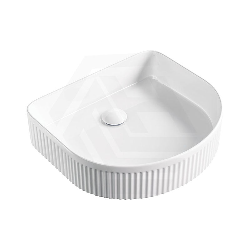 415x365x100mm Fienza Eleanor Above Counter Basin Ceramic Fluted Design Gloss White