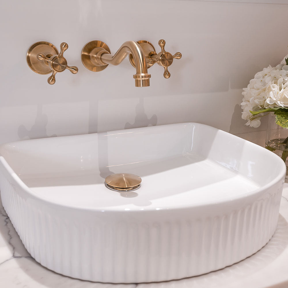 415x365x100mm Fienza Eleanor Fluted Above Counter Ceramic Basin D-Shape In Various Colour