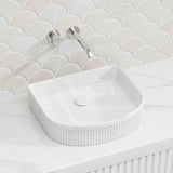 Fienza Eleanor Fluted Above Counter Ceramic Basin D-Shape 415x365x100mm - Gloss/Matt White