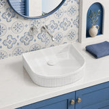 Fienza Eleanor Fluted Above Counter Ceramic Basin D-Shape 415x365x100mm - Gloss/Matt White