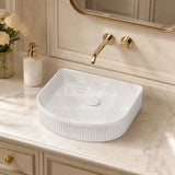 Fienza Eleanor Fluted Above Counter Ceramic Basin D-Shape 415x365x100mm - Gloss/Matt White