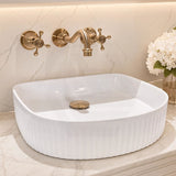 Fienza Eleanor Fluted Above Counter Ceramic Basin D-Shape 415x365x100mm - Gloss/Matt White