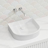 Fienza Eleanor Fluted Above Counter Ceramic Basin D-Shape 415x365x100mm - Gloss/Matt White