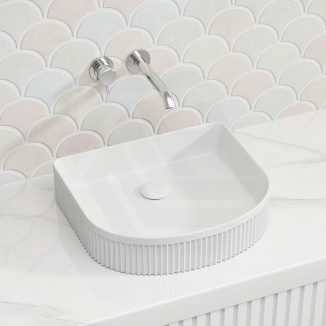 Fienza Eleanor Fluted Above Counter Ceramic Basin D-Shape 415x365x100mm - Gloss/Matt White
