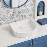 Fienza Eleanor Fluted Above Counter Ceramic Basin D-Shape 415x365x100mm - Gloss/Matt White