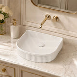 Fienza Eleanor Fluted Above Counter Ceramic Basin D-Shape 415x365x100mm - Gloss/Matt White