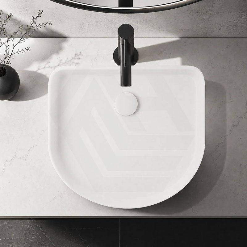 Fienza Eleanor Fluted Above Counter Ceramic Basin D-Shape 415x365x100mm - Gloss/Matt White