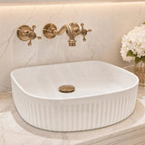 Fienza Eleanor Fluted Above Counter Ceramic Basin D-Shape 415x365x100mm - Gloss/Matt White