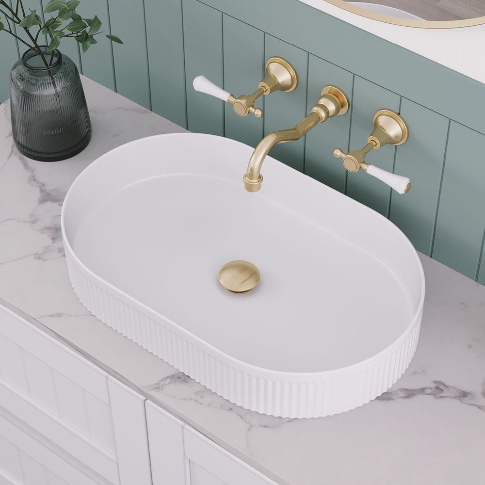 580x360x100mm Fienza Eleanor Oval Above Counter Ceramic Basin Fluted In Various Colour