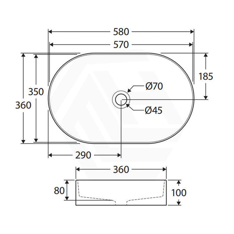 580x360x100mm Fienza Eleanor Oval Above Counter Ceramic Basin Fluted In Various Colour