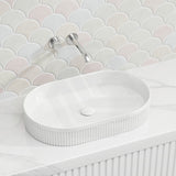 Fienza Eleanor Oval Above Counter Ceramic Basin Fluted 580x360x100mm - Gloss/Matte White