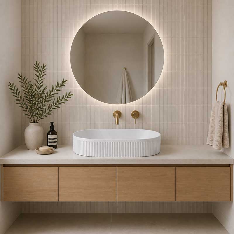 Fienza Eleanor Oval Above Counter Ceramic Basin Fluted 580x360x100mm - Gloss/Matte White