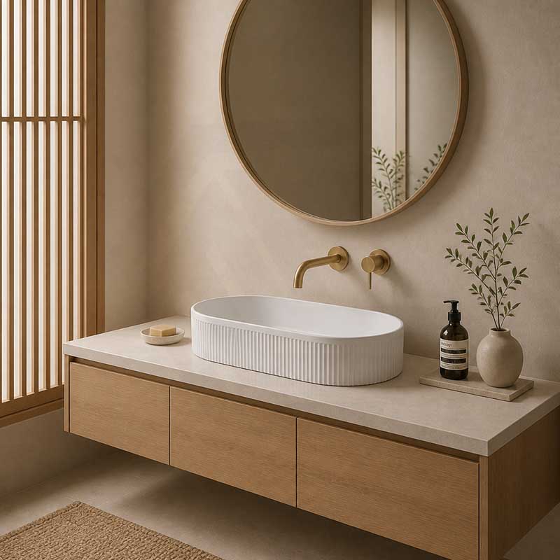 Fienza Eleanor Oval Above Counter Ceramic Basin Fluted 580x360x100mm - Gloss/Matte White