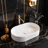 Fienza Eleanor Oval Above Counter Ceramic Basin Fluted 580x360x100mm - Gloss/Matte White