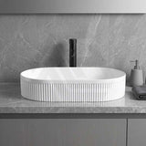 Fienza Eleanor Oval Above Counter Ceramic Basin Fluted 580x360x100mm - Gloss/Matte White