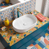 Fienza Eleanor Oval Above Counter Ceramic Basin Fluted 580x360x100mm - Gloss/Matte White