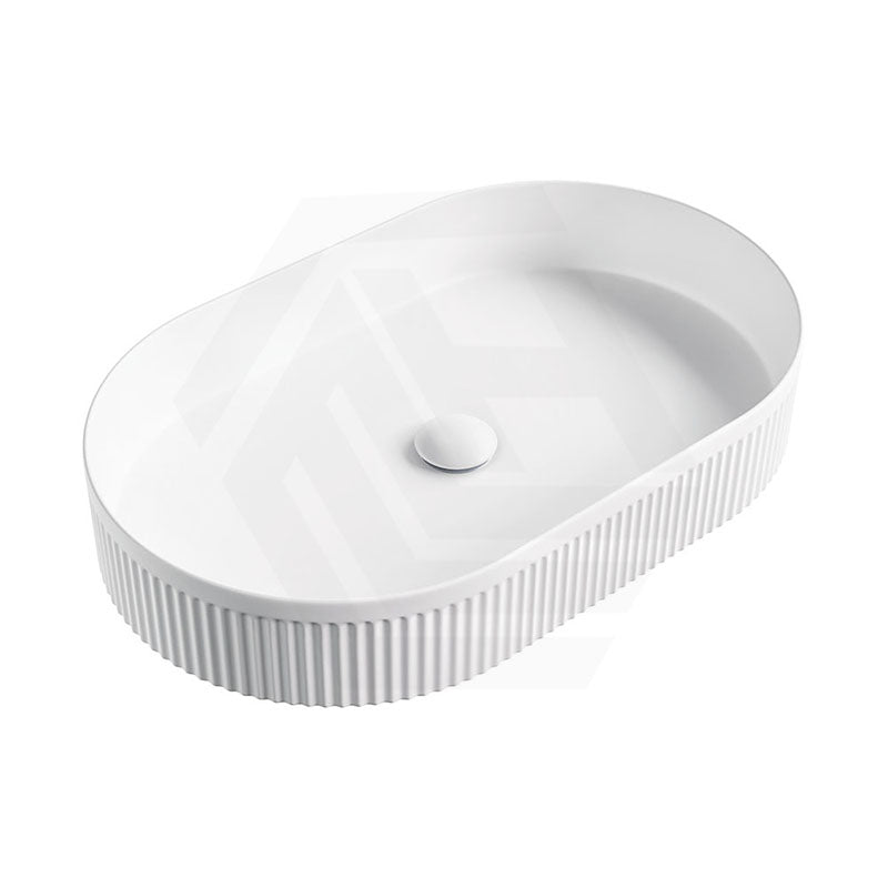 580x360x100mm Fienza Eleanor Oval Above Counter Ceramic Basin Fluted Matt White