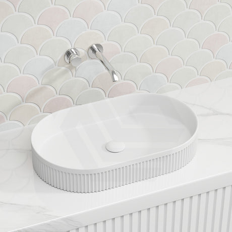 Fienza Eleanor Oval Above Counter Ceramic Basin Fluted 580x360x100mm - Gloss/Matte White