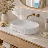 Fienza Eleanor Oval Above Counter Ceramic Basin Fluted 580x360x100mm - Gloss/Matte White