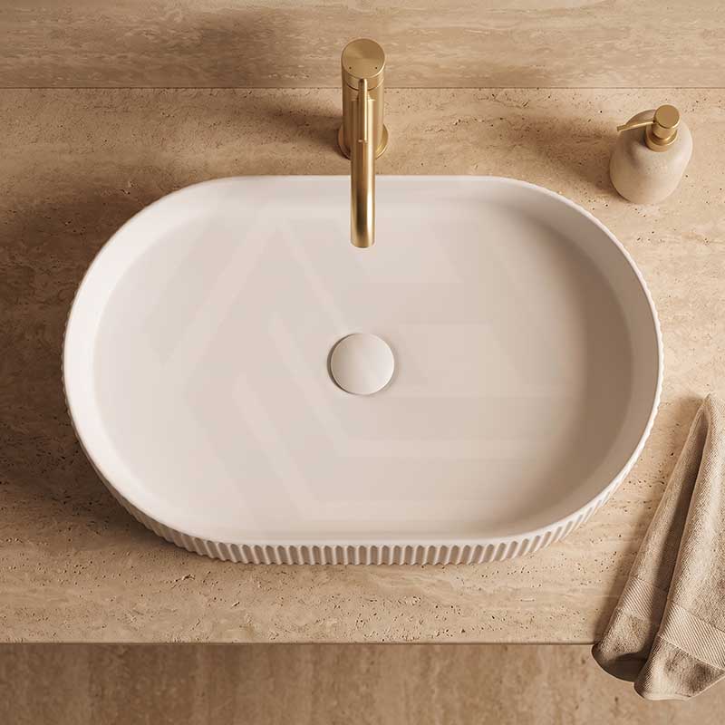 Fienza Eleanor Oval Above Counter Ceramic Basin Fluted 580x360x100mm - Gloss/Matte White