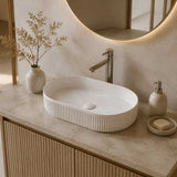 Fienza Eleanor Oval Above Counter Ceramic Basin Fluted 580x360x100mm - Gloss/Matte White