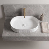 Fienza Eleanor Oval Above Counter Ceramic Basin Fluted 580x360x100mm - Gloss/Matte White