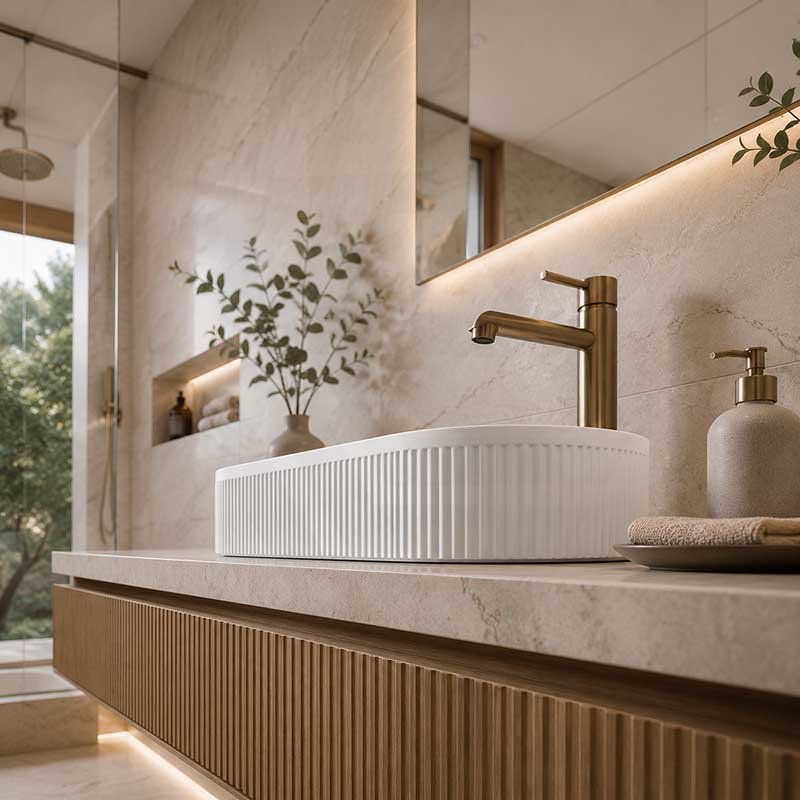 Fienza Eleanor Oval Above Counter Ceramic Basin Fluted 580x360x100mm - Gloss/Matte White