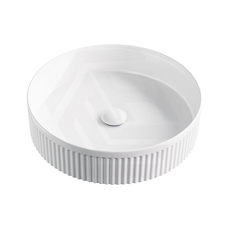 410x410x100mm Fienza Eleanor Round Fluted Above Counter Ceramic Basin Gloss White